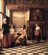 HOOCH, Pieter de A Woman Drinking with Two Men s oil on canvas